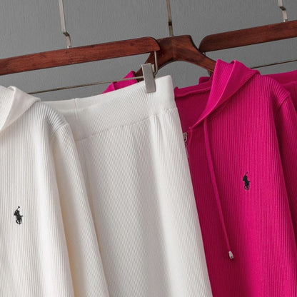 Chic Ribbed Knit Hooded Leisure Suit