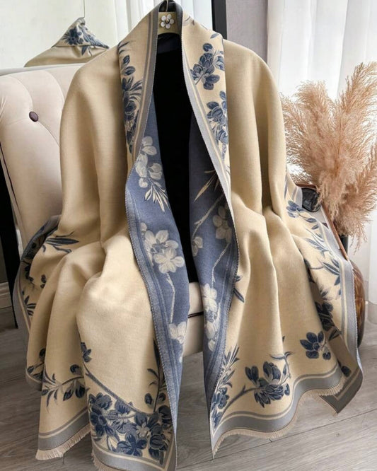 Classic Ivory & Indigo Floral Wrap