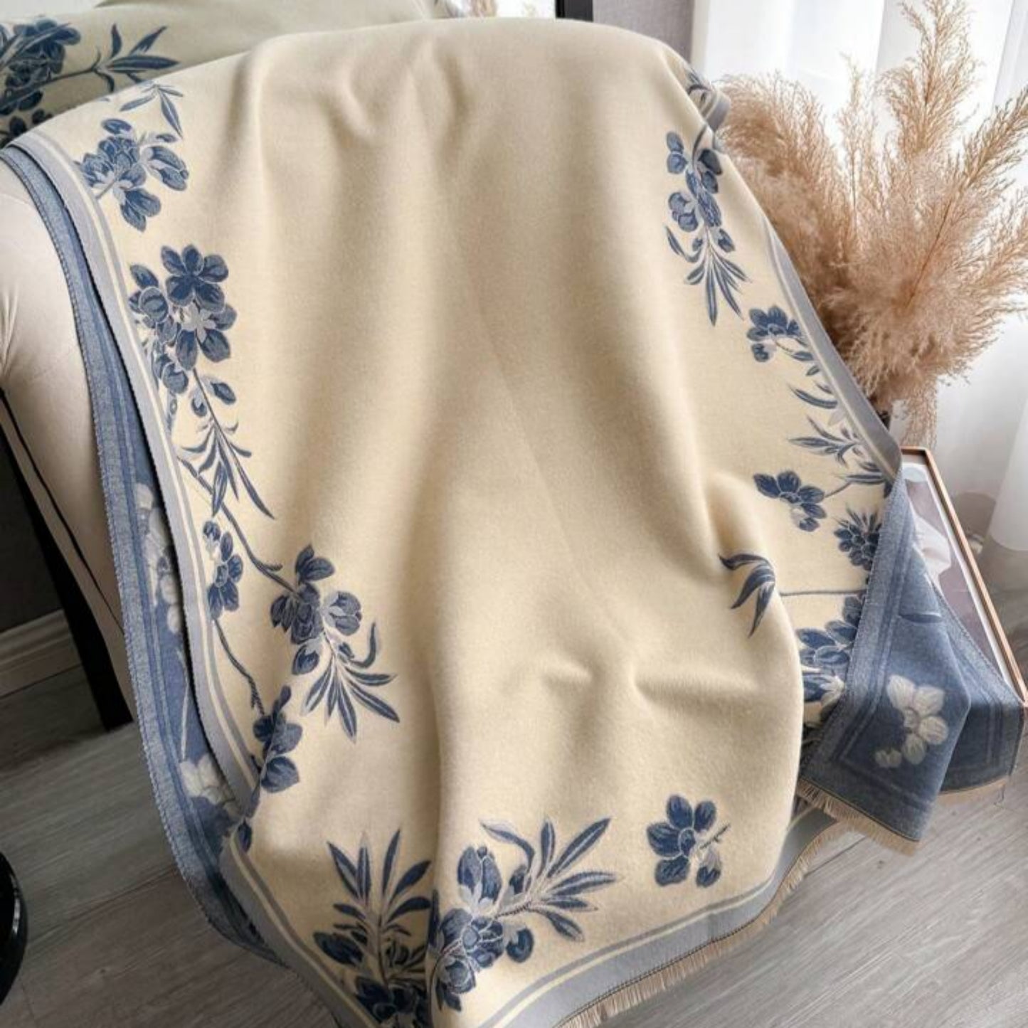 Classic Ivory & Indigo Floral Wrap