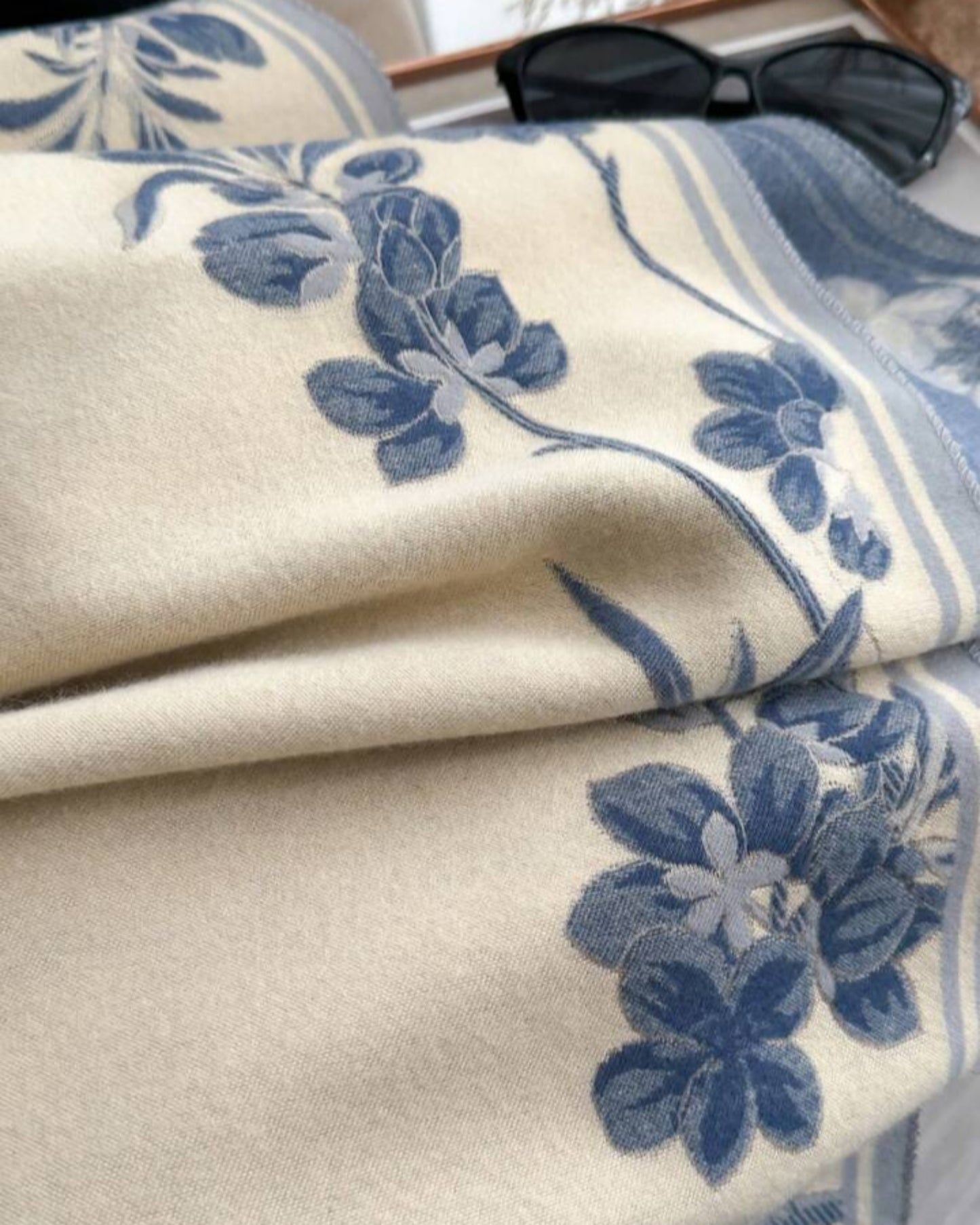 Classic Ivory & Indigo Floral Wrap