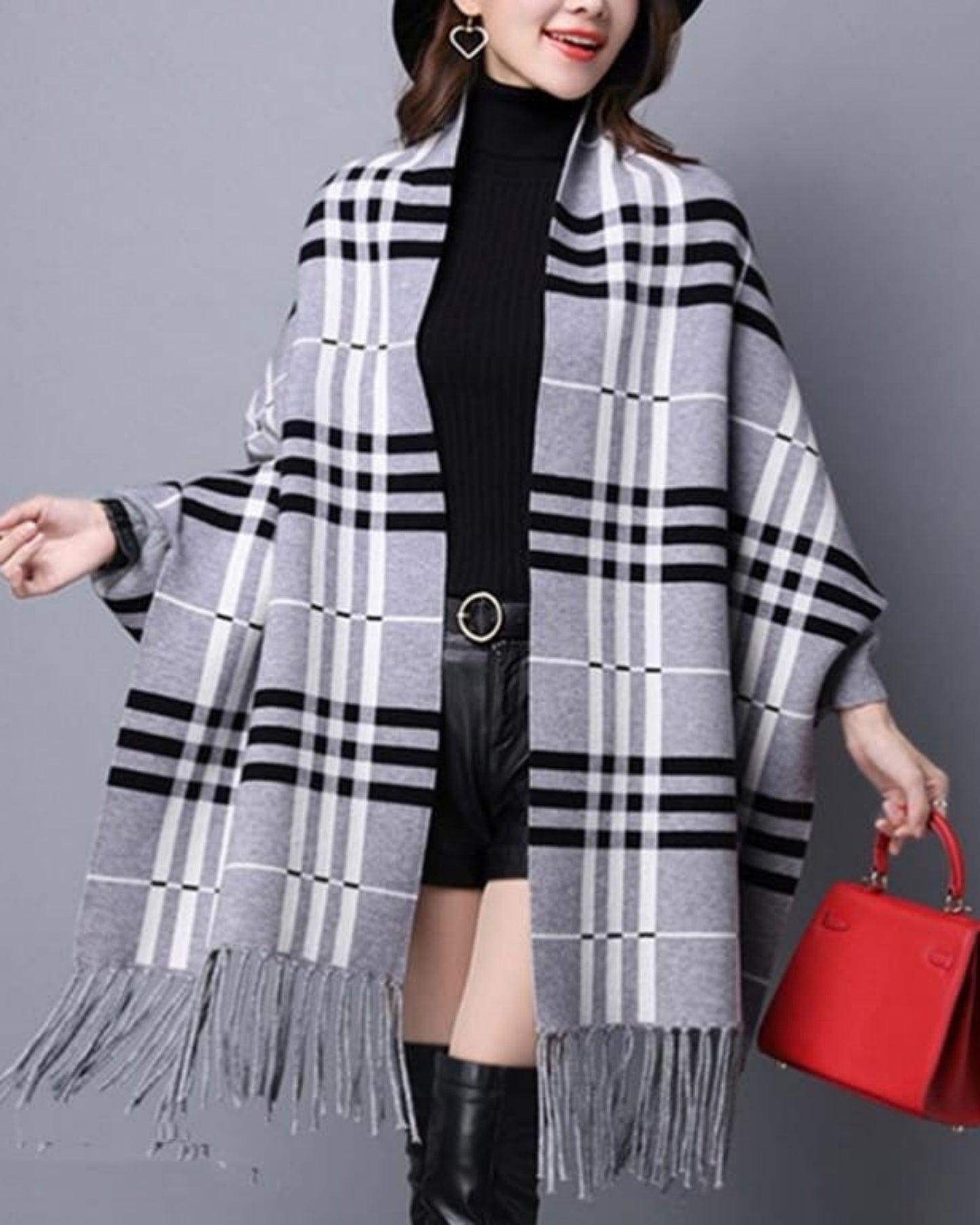 Classic Tartan Check Winter Wrap Shawl with Fringe