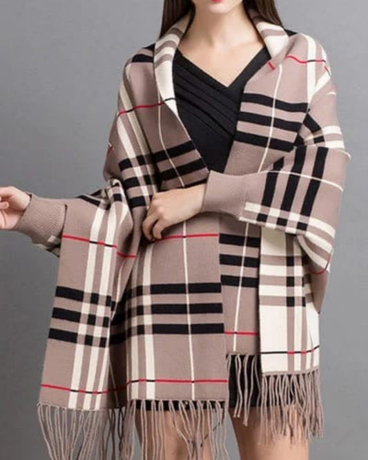 Classic Tartan Check Winter Wrap Shawl with Fringe