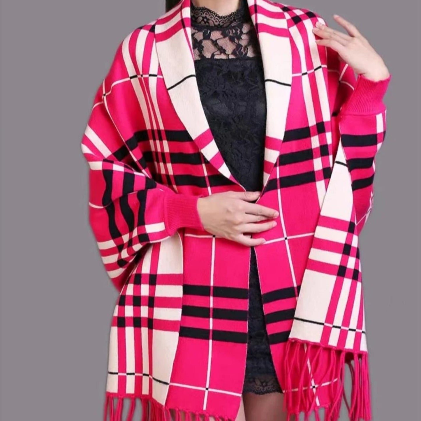 Classic Tartan Check Winter Wrap Shawl with Fringe