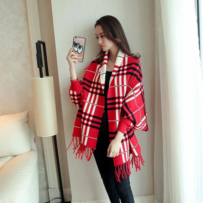 Classic Tartan Check Winter Wrap Shawl with Fringe