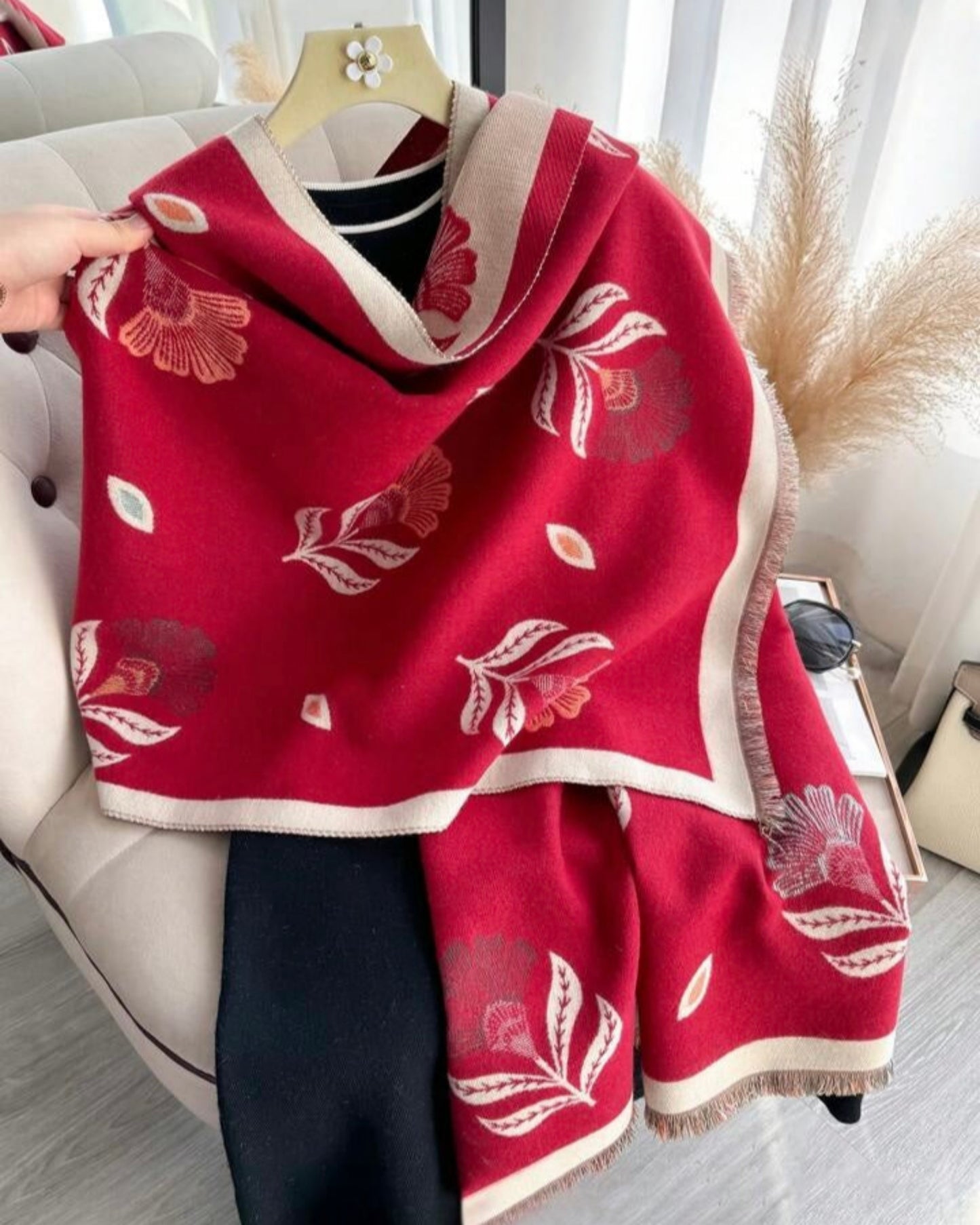 Crimson Bloom Winter Wrap