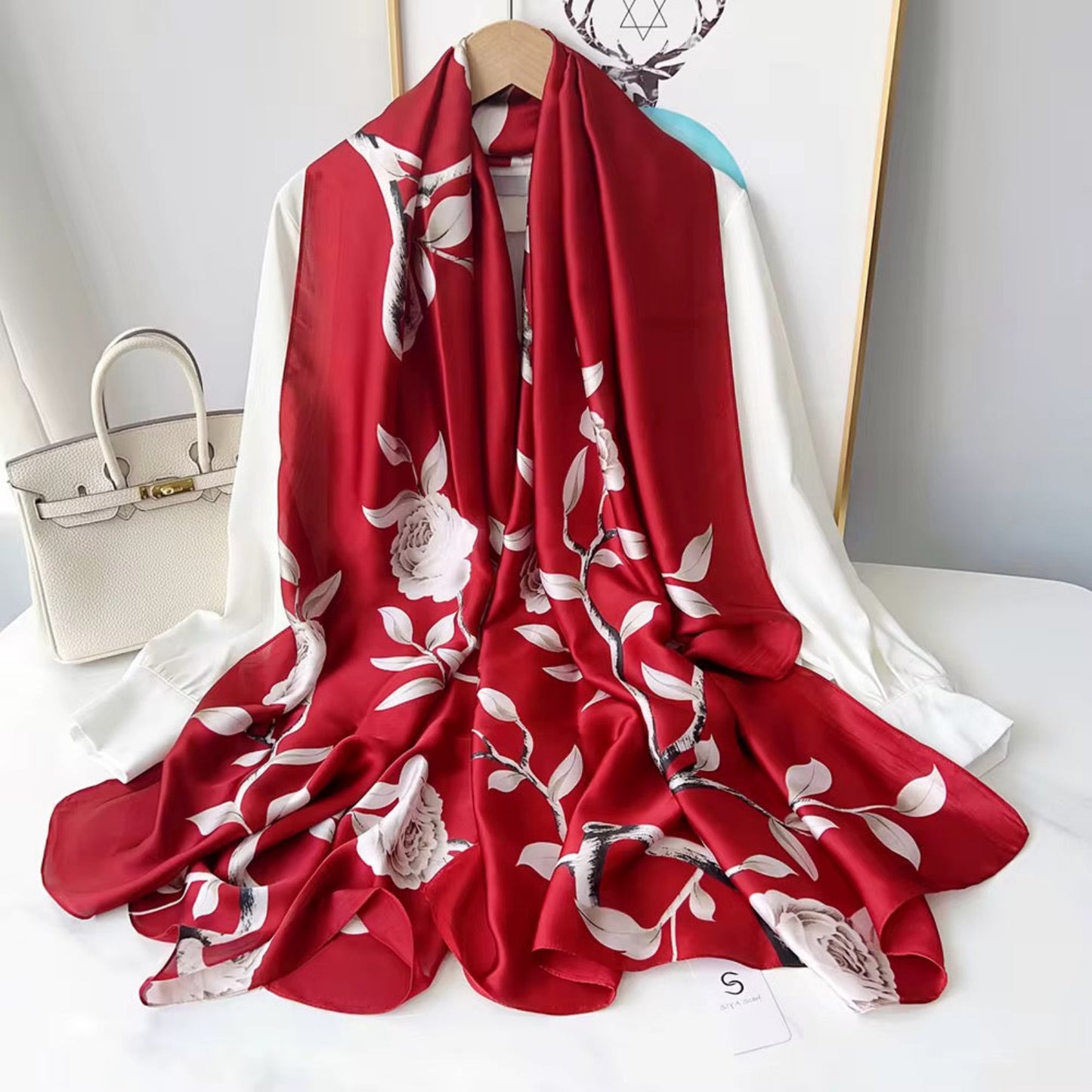 Crimson Cascade Floral Scarf