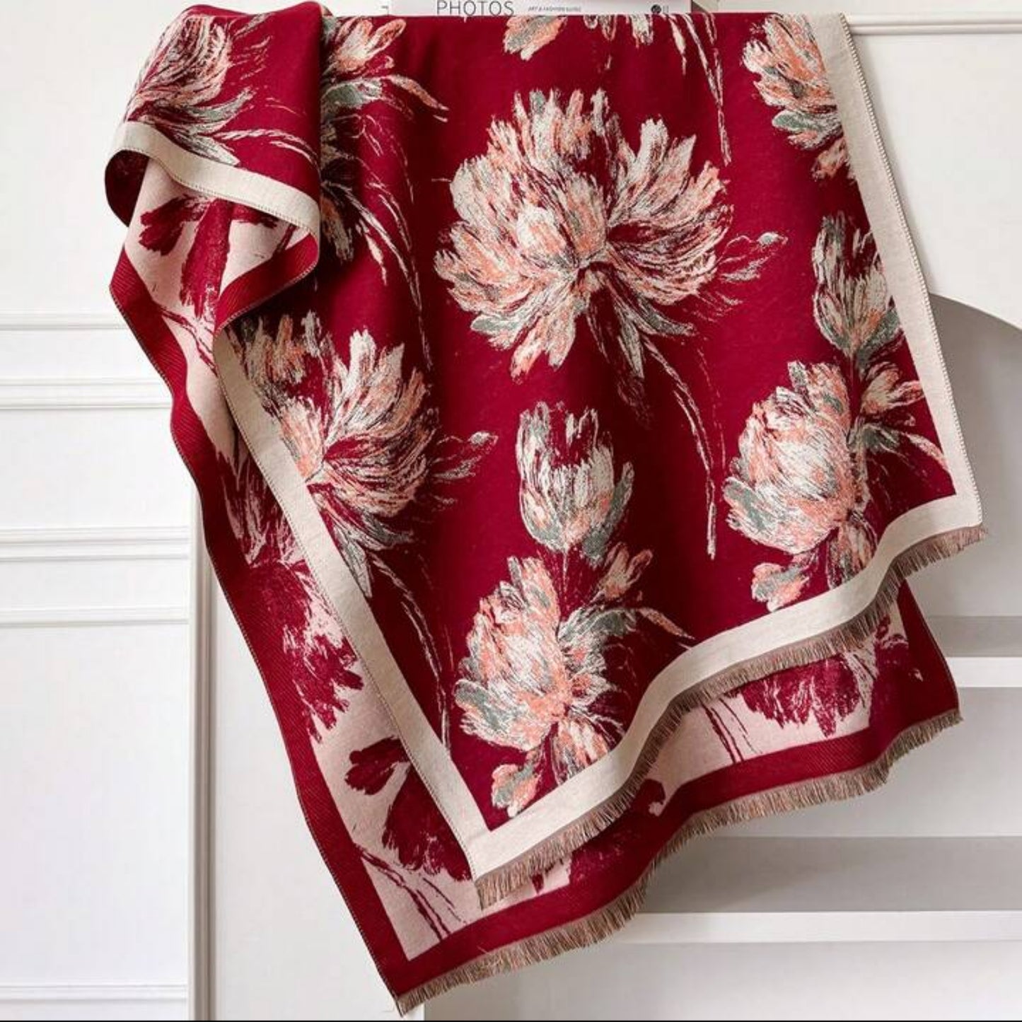 Crimson Dahlia Floral Cashmere-Blend Wrap