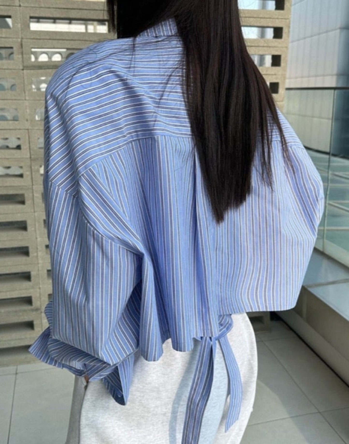 French Lapel Striped Crop Shirt