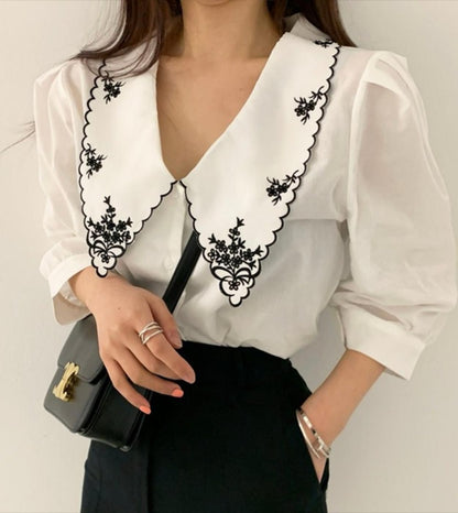 Brian Button-Up Shirt with Embroidered Oversized Collar