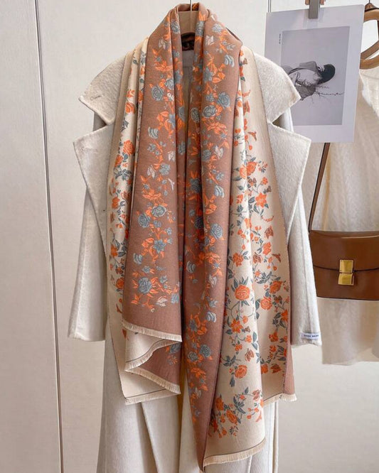 Elegant Rose & Vine Print Two-Tone Cozy Wrap Shawl