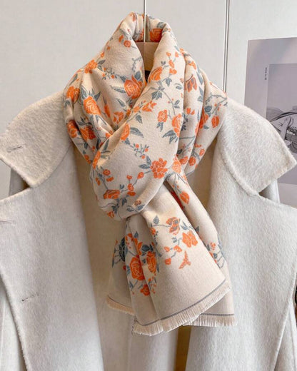 Elegant Rose & Vine Print Two-Tone Cozy Wrap Shawl
