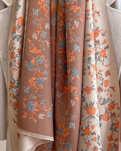 Elegant Rose & Vine Print Two-Tone Cozy Wrap Shawl