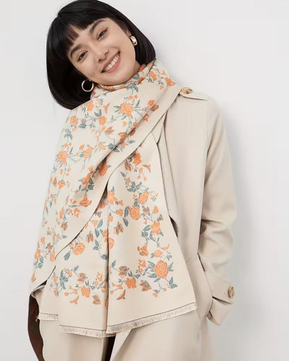 Elegant Rose & Vine Print Two-Tone Cozy Wrap Shawl