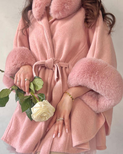 Elex Cape with Fur Cuffs and Tie Waist