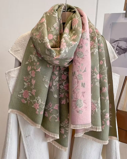 Enchanted Rose Two-Tone Fringed Wrap