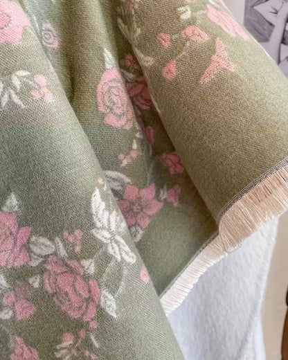 Enchanted Rose Two-Tone Fringed Wrap