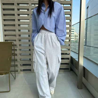 French Lapel Striped Crop Shirt