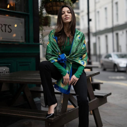 Grozy Peacock Print Satin Stole