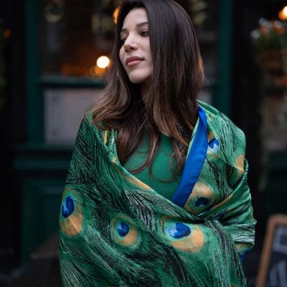 Grozy Peacock Print Satin Stole