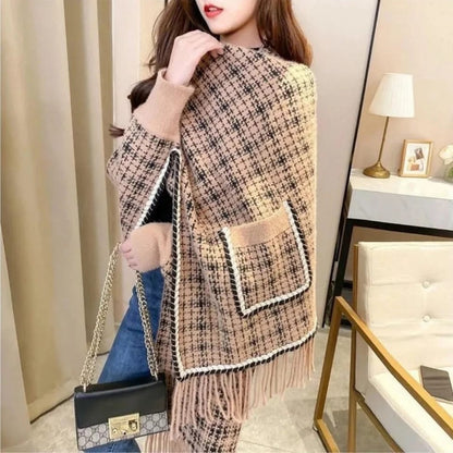Hail Chess Weave Winter Wrap Shawl with Pockets