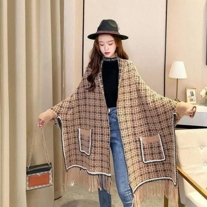 Hail Chess Weave Winter Wrap Shawl with Pockets