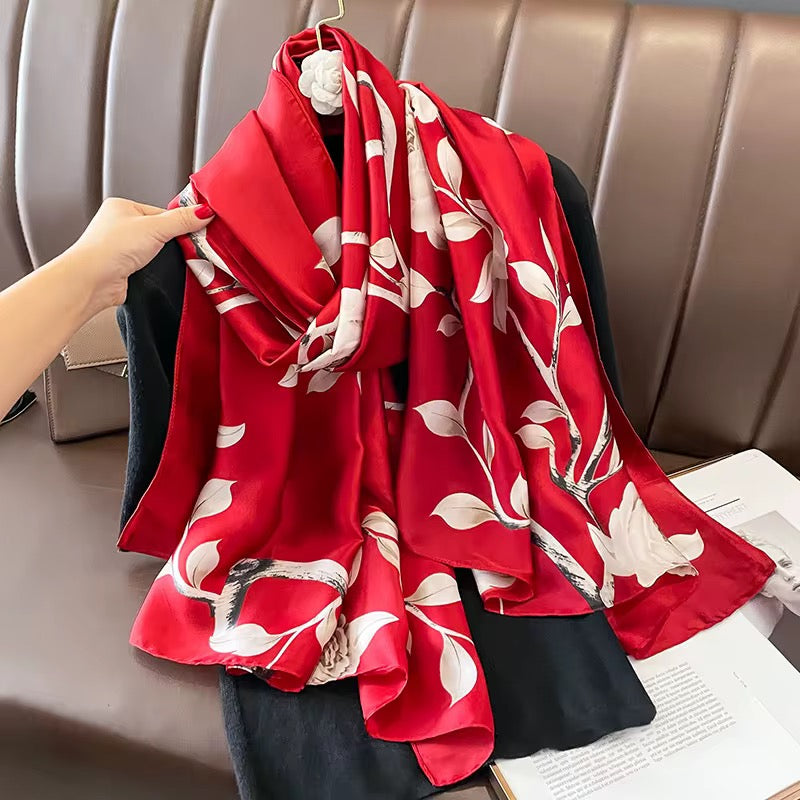 Crimson Cascade Floral Scarf