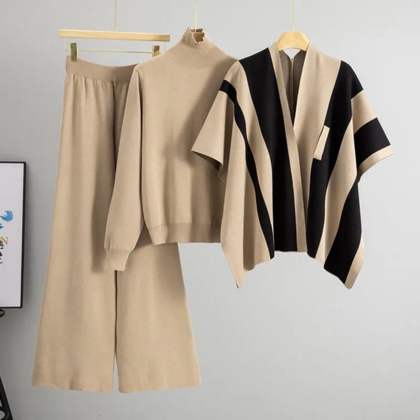 Luxury Soft Knit Mock-Neck Sweater & Palazzo Trouser Outfit