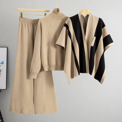 Luxury Soft Knit Mock-Neck Sweater & Palazzo Trouser Outfit