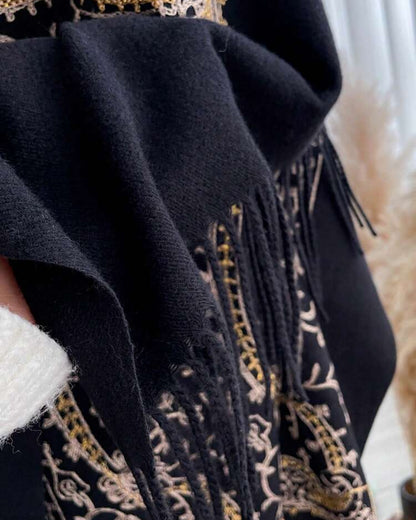 Regal Noir  Embroidered Winter Stole
