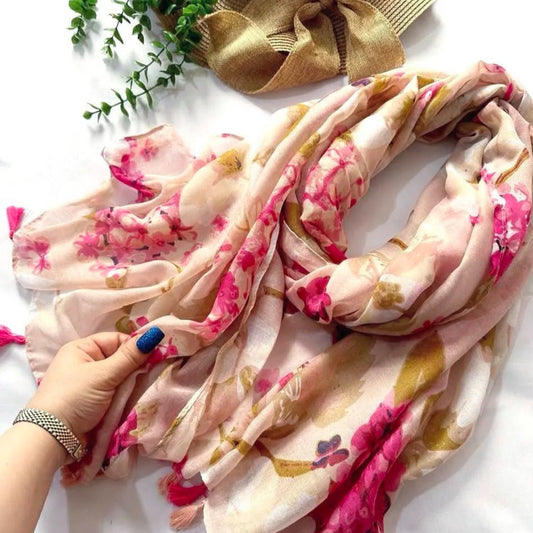 Sanah Elegant Pink Floral Scarf