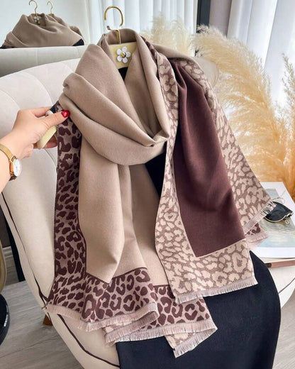 Signature Leopard Border Contrast Winter Wrap