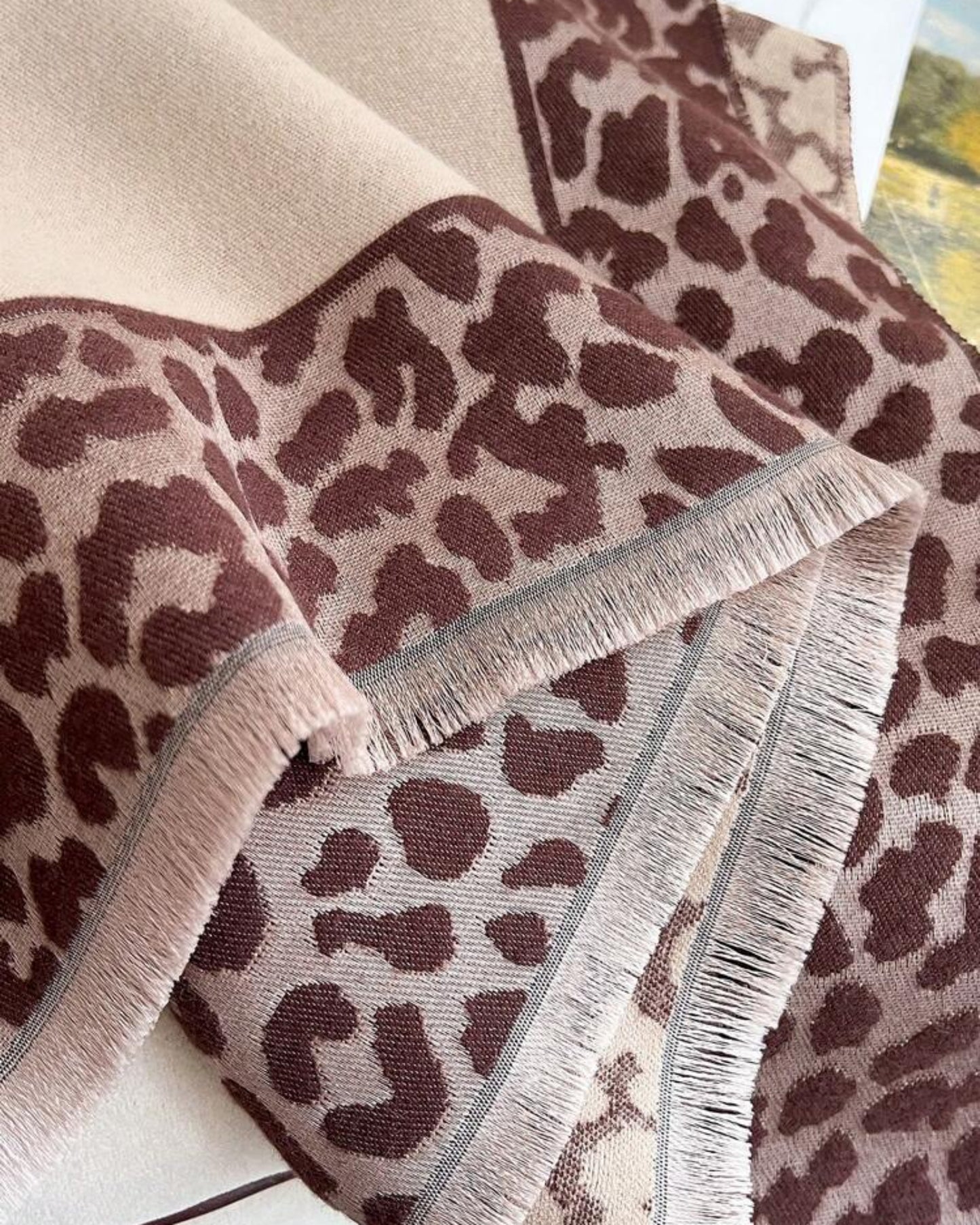 Signature Leopard Border Contrast Winter Wrap