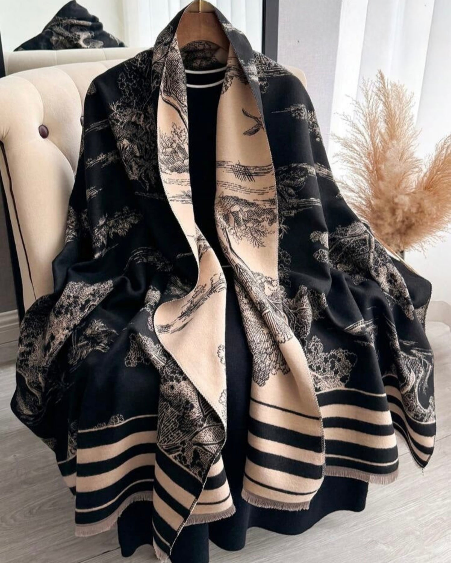 The Toile Reversible Cashmere Wrap