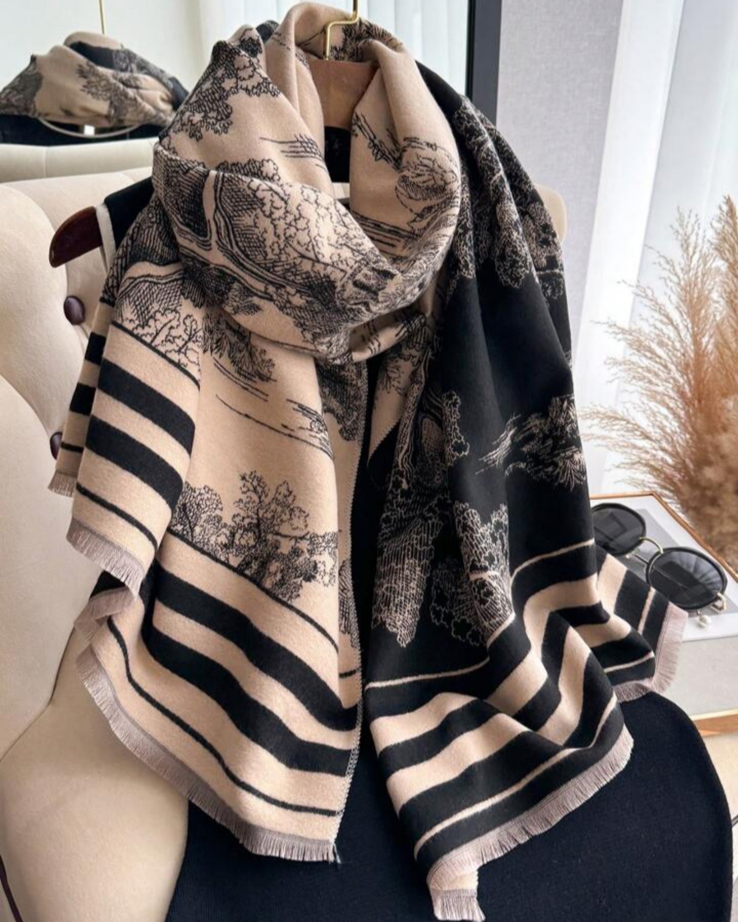 The Toile Reversible Cashmere Wrap